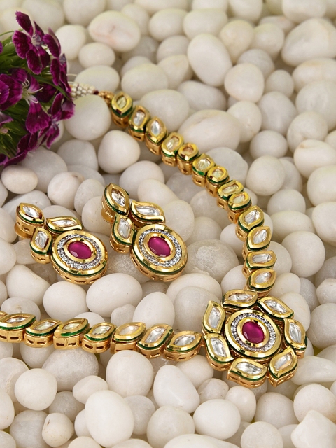 

FIROZA Pink Gold-Plated Kundan Stone-Studded Handcrafted Jewellery Set