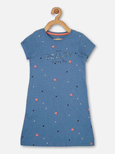 

Sweet Dreams Girls Printed Pure Cotton Nightdress, Blue