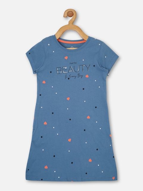 

Sweet Dreams Girls Printed Pure Cotton Nightdress, Blue