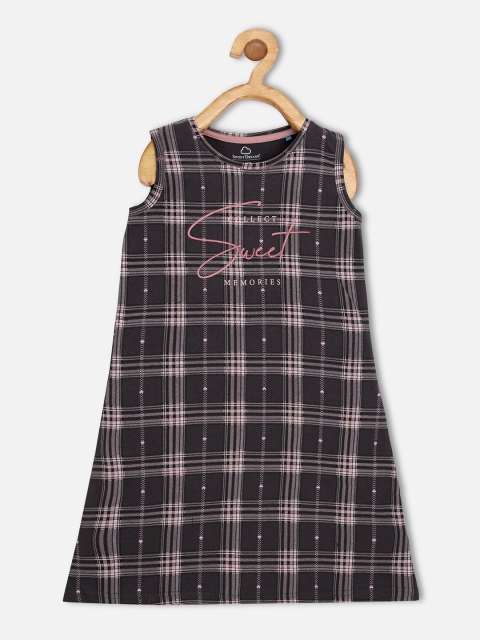 

Sweet Dreams Girls Checked Pure Cotton Nightdress, Grey