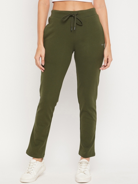 

Madame Women Olive-Green Solid Cotton Track Pant