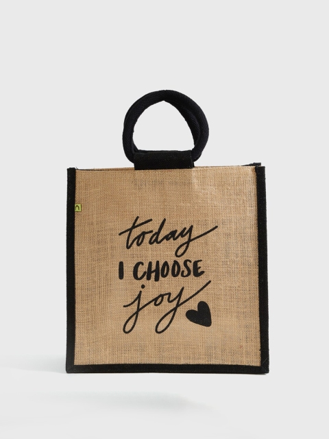 

Home Centre Livia Black and Brown Printed Jute Lunch Bag, Beige