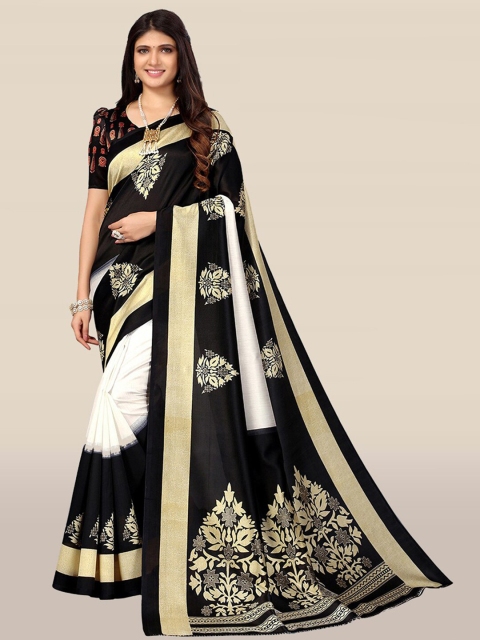 

KALINI Black & White Ethnic Motifs Printed Art Silk Saree