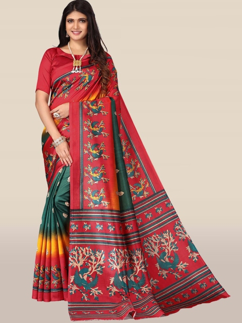 

KALINI Red & Green Ethnic Motifs Printed Art Silk Saree