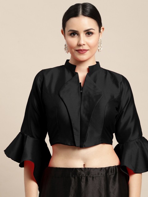 

Satrani Black Solid Saree Flared Sleeves Open Front Blouse