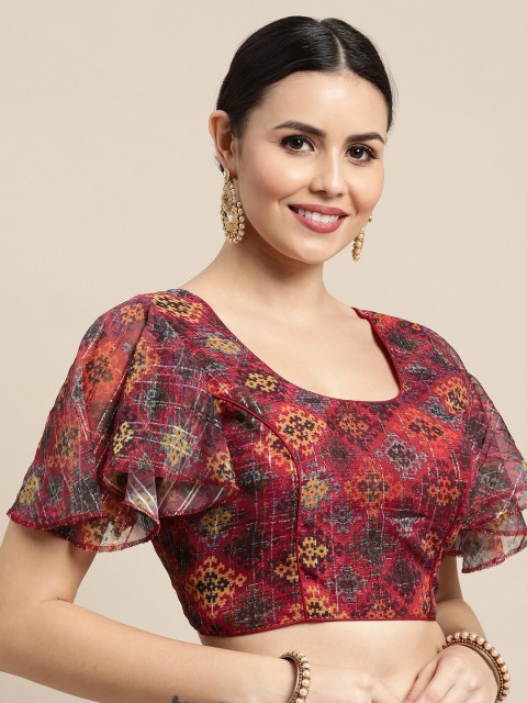 

Satrani Maroon Printed Georgette Padded Saree Blouse