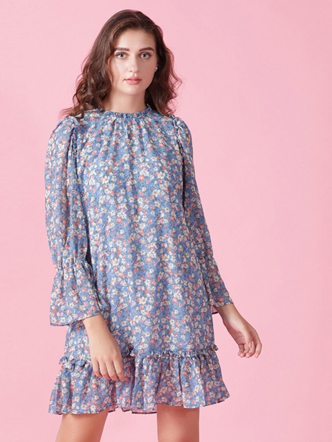 

Gipsy Women Blue & Beige Floral Georgette A-Line Dress