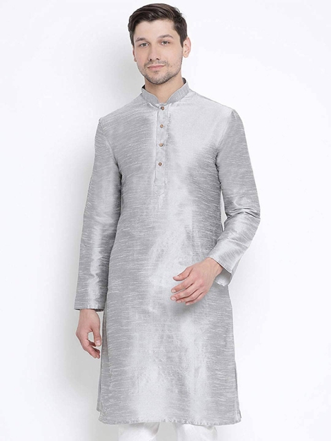 

ROYAL KURTA Men Grey Solid Straight Kurta