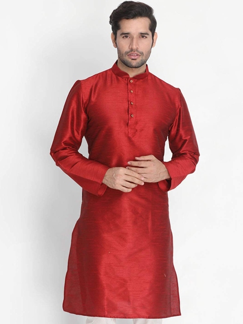 

ROYAL KURTA Men Red Solid Straight Kurta