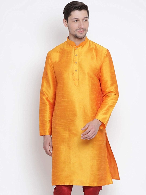 

ROYAL KURTA Men Mustard Yellow Solid Straight Kurta