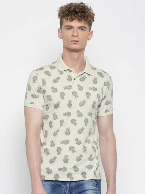 

Peter England Casuals Men Off-White Printed Polo Collar T-shirt, Khaki