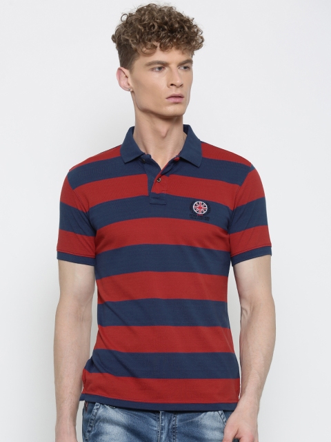 

Peter England Casuals Men Red & Blue Striped Polo T-Shirt