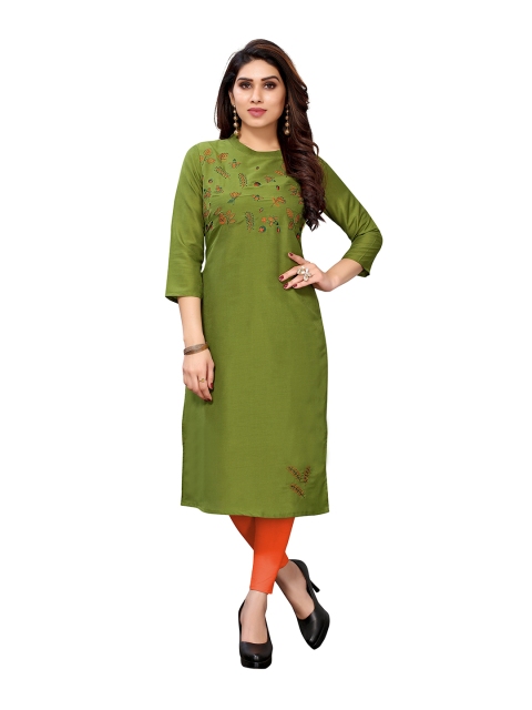 

Prettify Women Green Floral Embroidered Thread Work Kurta
