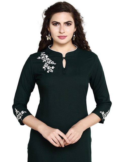 

Prettify Women Green & White Embroidered Keyhole Neck Kurta