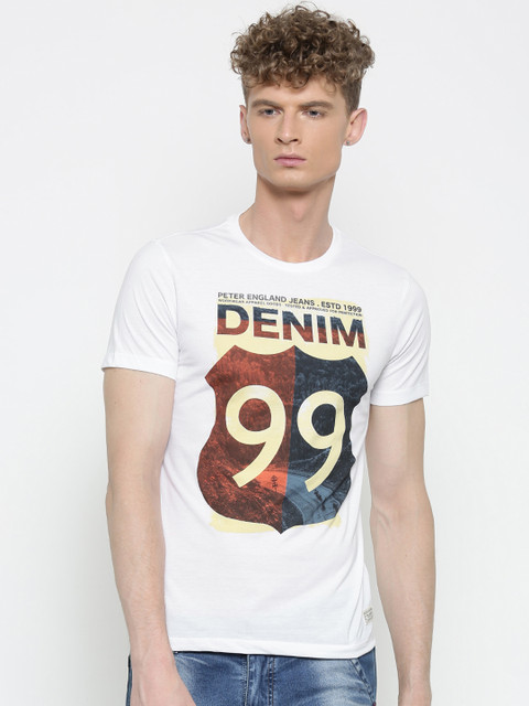 

Peter England Casuals Men White Printed Round Neck T-shirt
