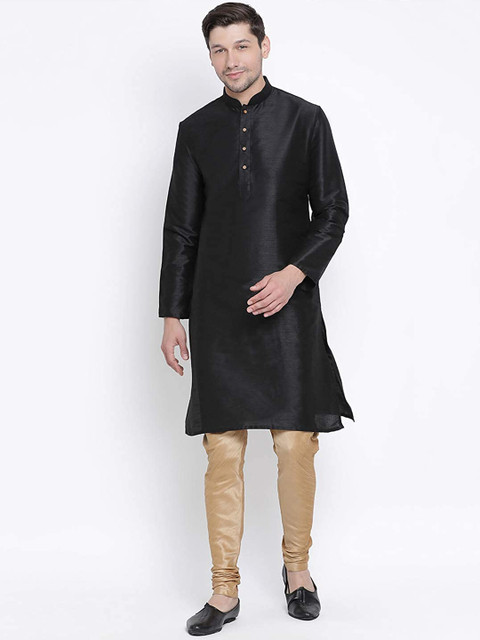 

ROYAL KURTA Men Black Dupion Silk Solid Kurta with Pyjama Set