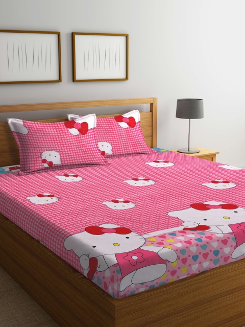 

KLOTTHE Cartoon Characters 300 TC King Bedsheet with 2 Pillow Covers, Pink