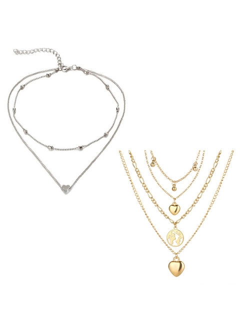 

Jewels Galaxy Pack of 2 Gold-Toned & Silver-Toned Gold-Plated Layered Necklace