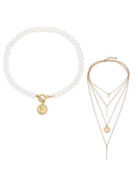 

Jewels Galaxy Pack Of 2 Women Gold-Toned & White Gold-Plated Necklace