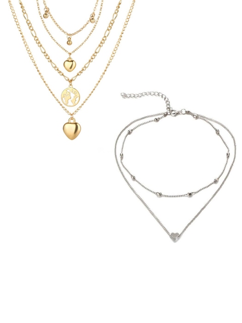 

Jewels Galaxy Set of 2 Gold & Silver-Toned Gold-Plated & Silver-Plated Layered Necklace