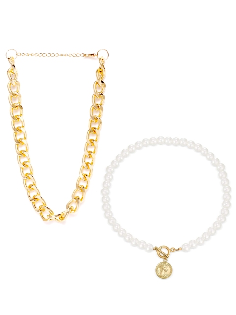 

Jewels Galaxy Pack of 2 Gold-Toned & White Gold-Plated Necklace