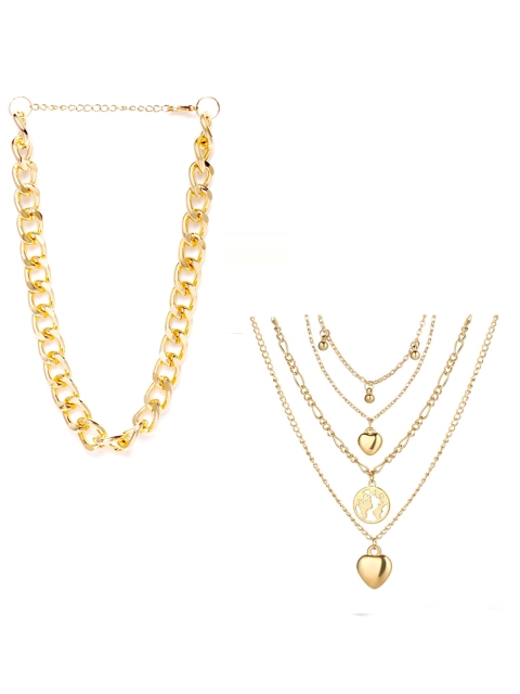 

Jewels Galaxy Pack Of 2 Women Gold-Toned Gold-Plated Layered Necklace