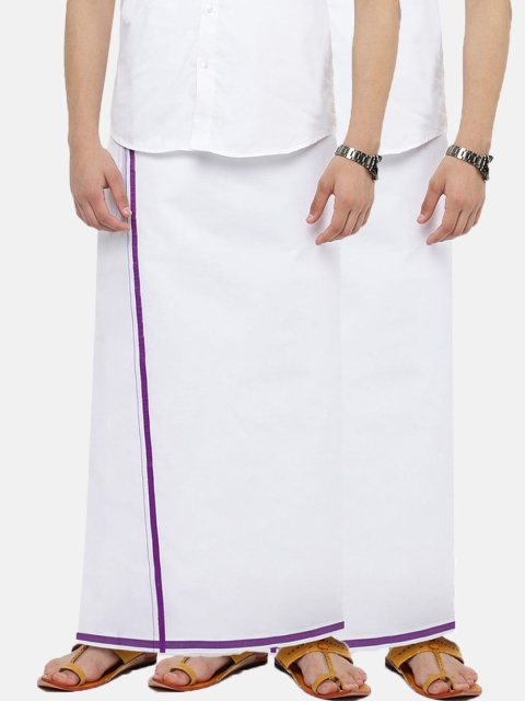 

Ramraj Men Pack Of 2 Solid Pure Cotton Dhotis, White