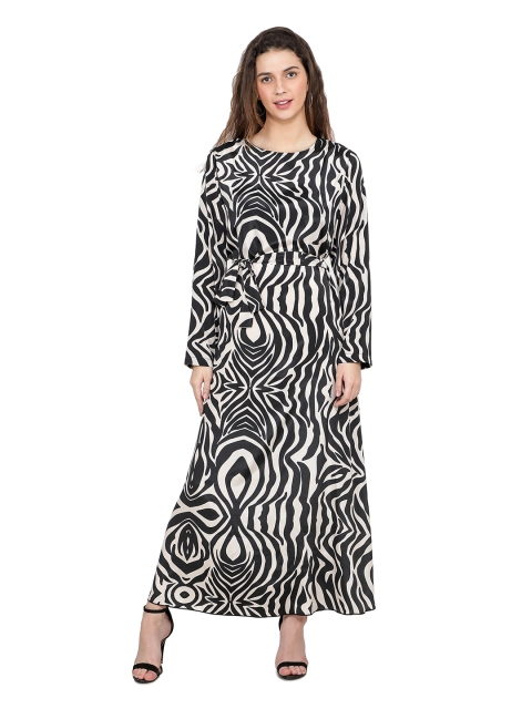 

TSM Women Black & White Printed Georgette A-Line Maxi Dress