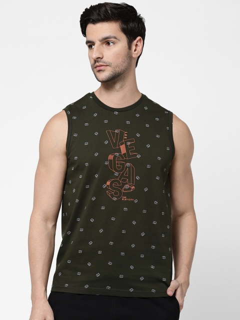 

Sweet Dreams Men Olive Green Printed Cotton Lounge T-shirt
