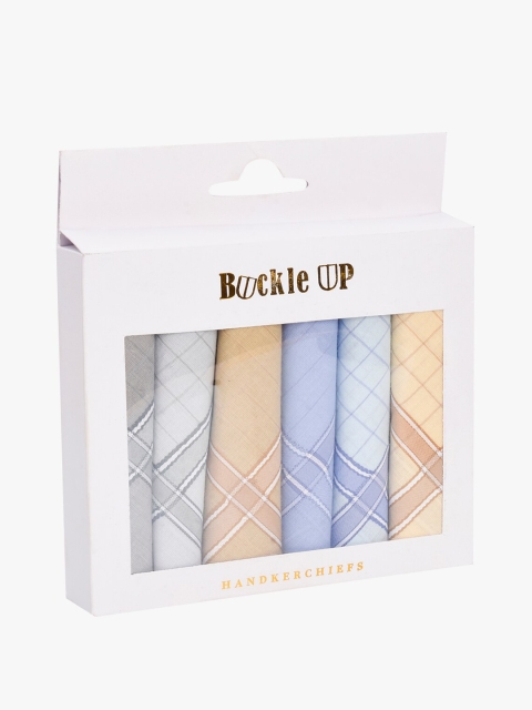 

BuckleUp Men Pack of 6 Printed Cotton Handkerchief, White