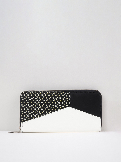 

max Women White & Black Abstract Printed PU Zip Around Wallet