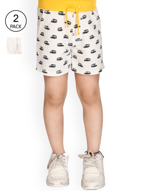 

SPUNKIES Boys Pack Of 2 Printed Antimicrobial Technology Organic Cotton Shorts, White