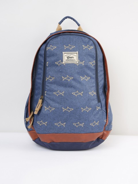 

max Men Navy Blue Graphic Backpack