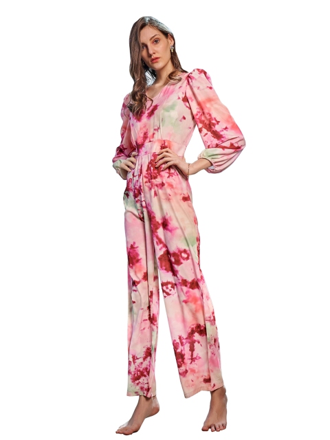 

NEOFAA Pink & Green Printed Basic Jumpsuit