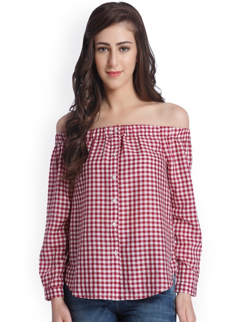 

ONLY Women Red Checked Blouson Top