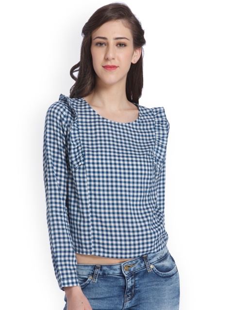 

ONLY Women Blue & White Checked Top