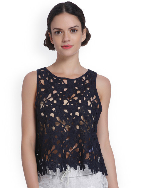 

ONLY Women Navy Blue Self-Designed Top