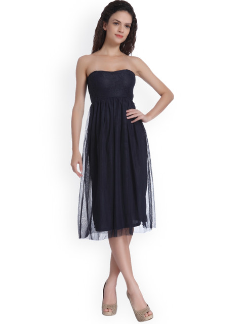 

ONLY Women Navy Blue Solid Fit and Flare Dress