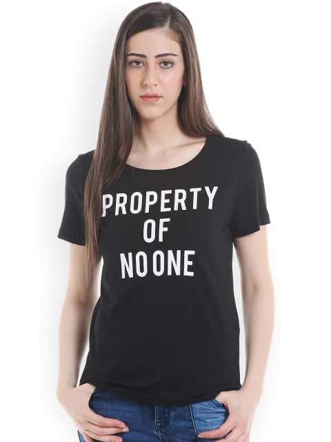 

ONLY Women Black Printed Round Neck T-shirt