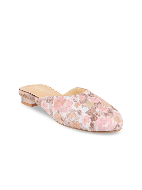 

Mochi Peach-Coloured Printed Block Mules