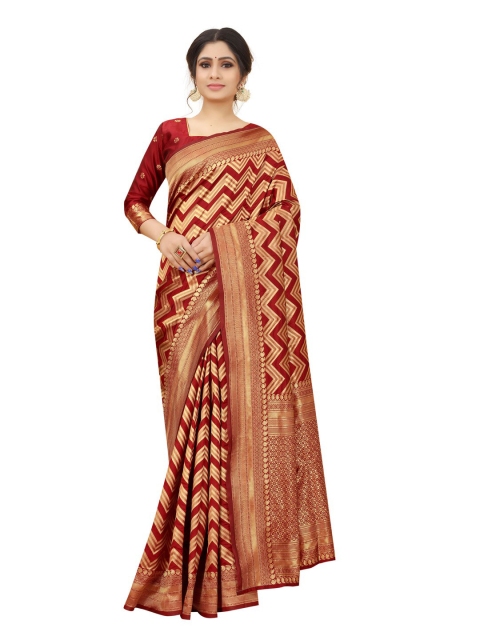 

MOKSHA DESIGNS Red & Gold-Toned Zari Pure Silk Kanjeevaram Saree