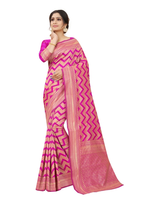 

MOKSHA DESIGNS Pink & White Zari Pure Silk Kanjeevaram Saree