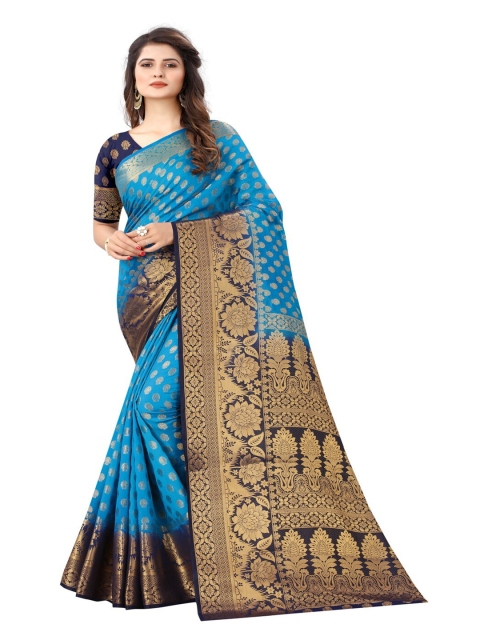 

MOKSHA DESIGNS Blue & Navy Blue Woven Design Zari Pure Silk Kanjeevaram Saree
