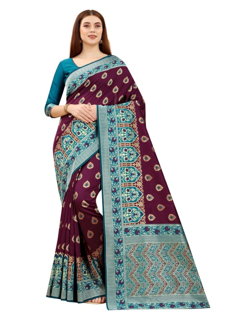 

MOKSHA DESIGNS Blue And Violet Woven Design Zari Pure Silk Kanjeevaram Saree
