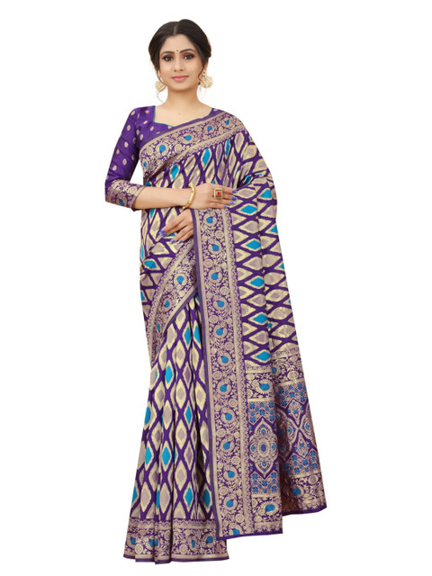 

MOKSHA DESIGNS Purple & Blue Zari Pure Silk Kanjeevaram Saree