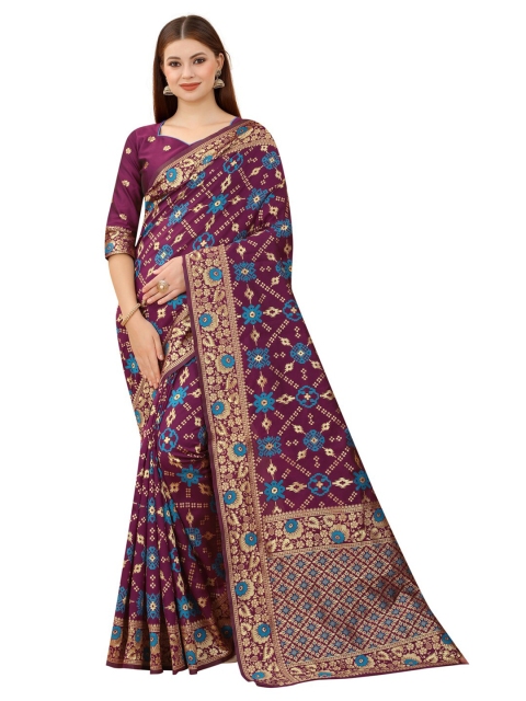 

MOKSHA DESIGNS Burgundy & Blue Woven Design Zari Pure Silk Kanjeevaram Saree
