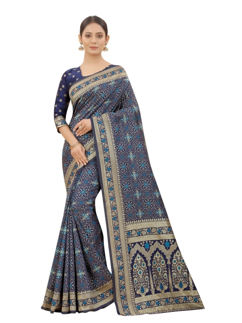 

MOKSHA DESIGNS Navy Blue & Blue Woven Design Zari Pure Silk Kanjeevaram Saree
