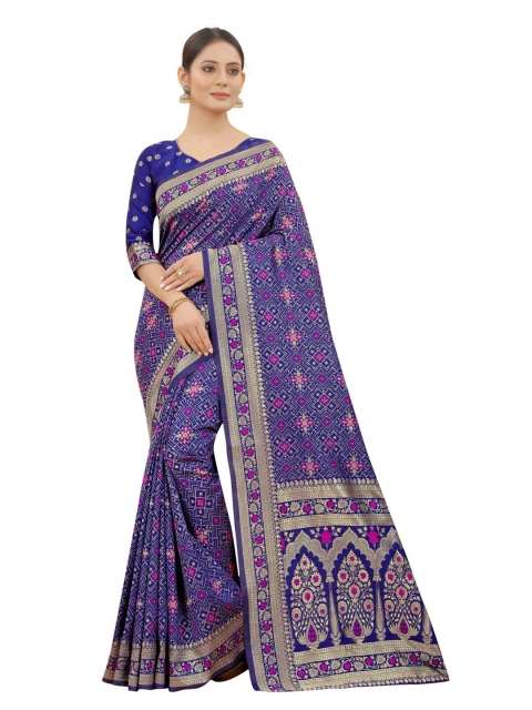 

MOKSHA DESIGNS Blue & Pink Woven Design Zari Pure Silk Kanjeevaram Saree