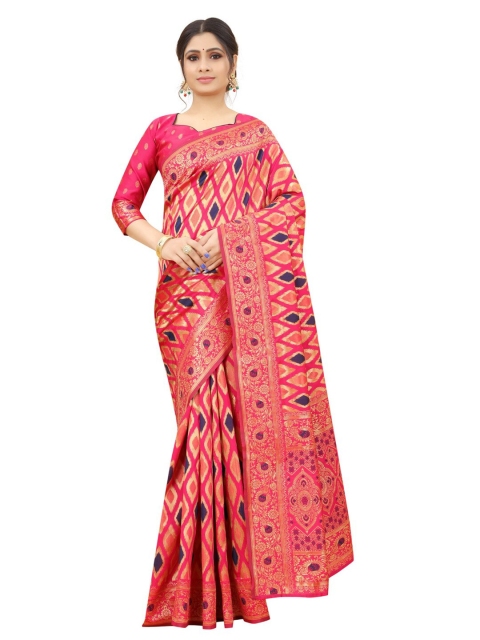 

MOKSHA DESIGNS Red & Gold-Toned Ethnic Motifs Zari Pure Silk Kanjeevaram Saree