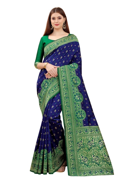 

MOKSHA DESIGNS Violet & Green Ethnic Motifs Zari Pure Silk Kanjeevaram Saree